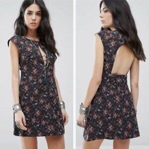 Free People Say Yes Floral Jacquard Mini Dress in Black Multi, size 10